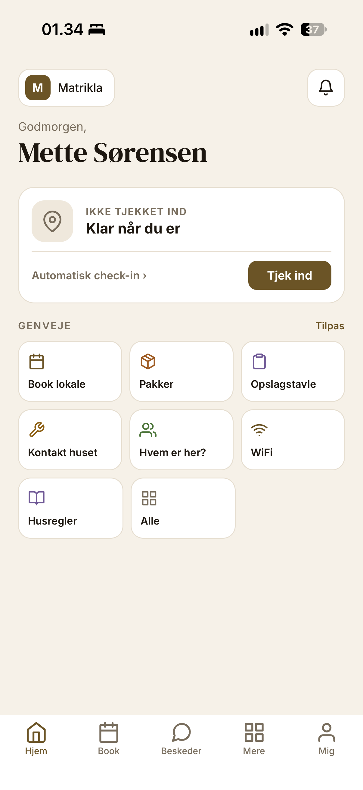 Matriklas lejerapp, hjemskærmen